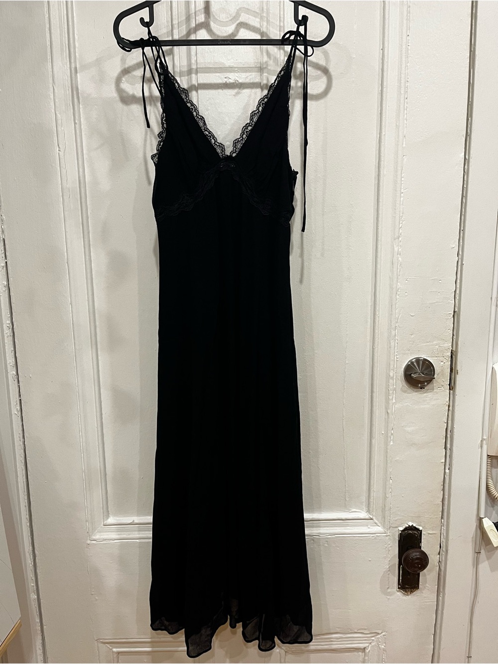 Aritzia Black Lace-Trim Slip Maxi Dress with Tie Straps
